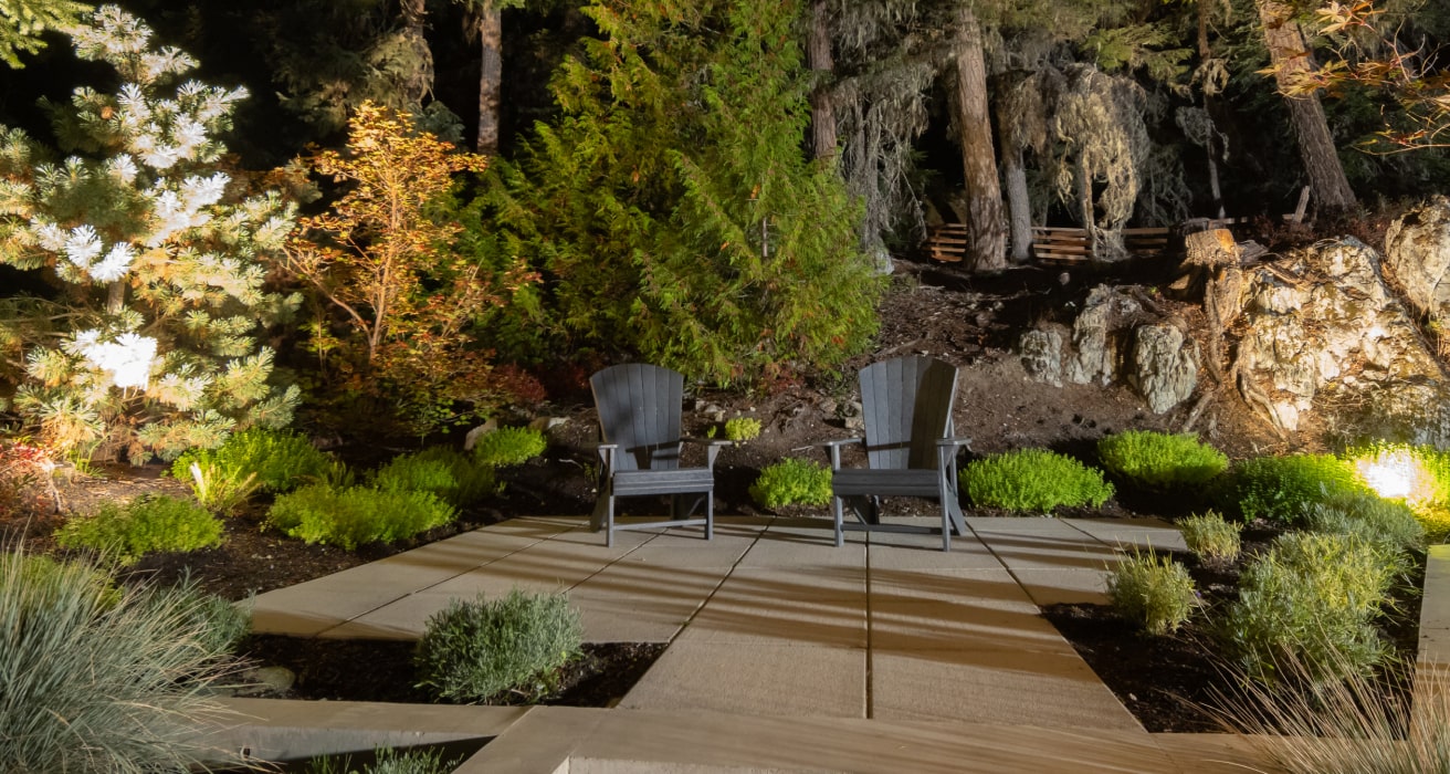 Evening patio lounge string lights