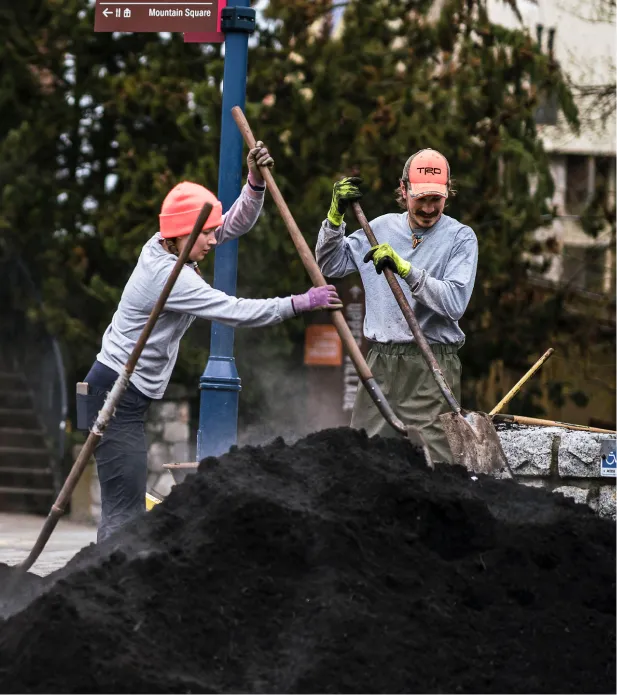 Landscape crew material installation village