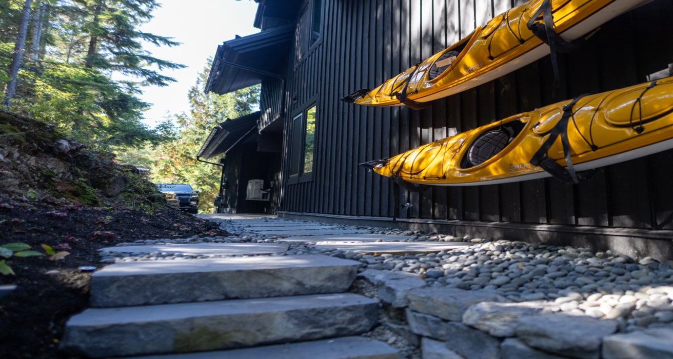 Pathway steps modern home kayak storage