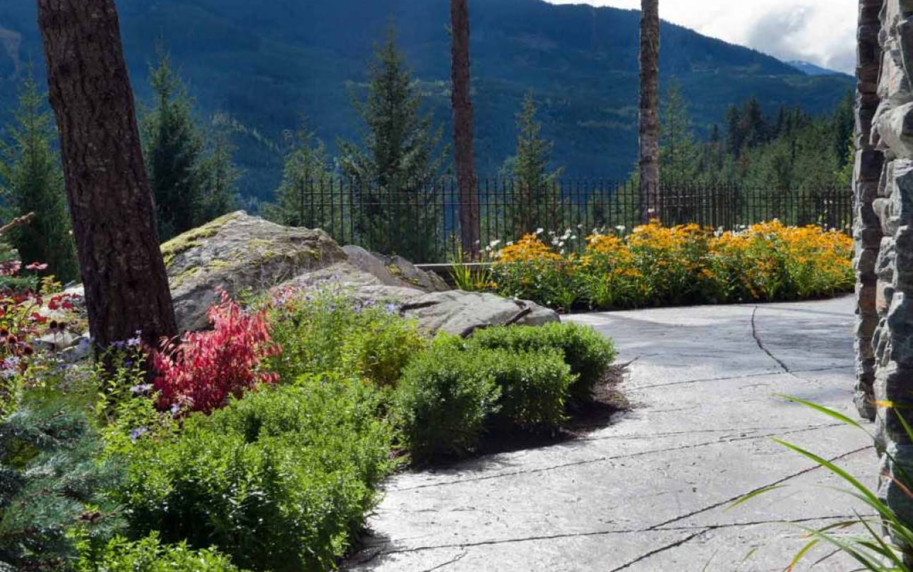 Stonebridge show home garden path mountain view